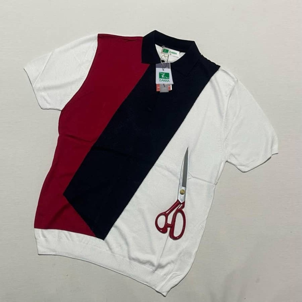 Red and Black Color-Blocked Polo Shirt